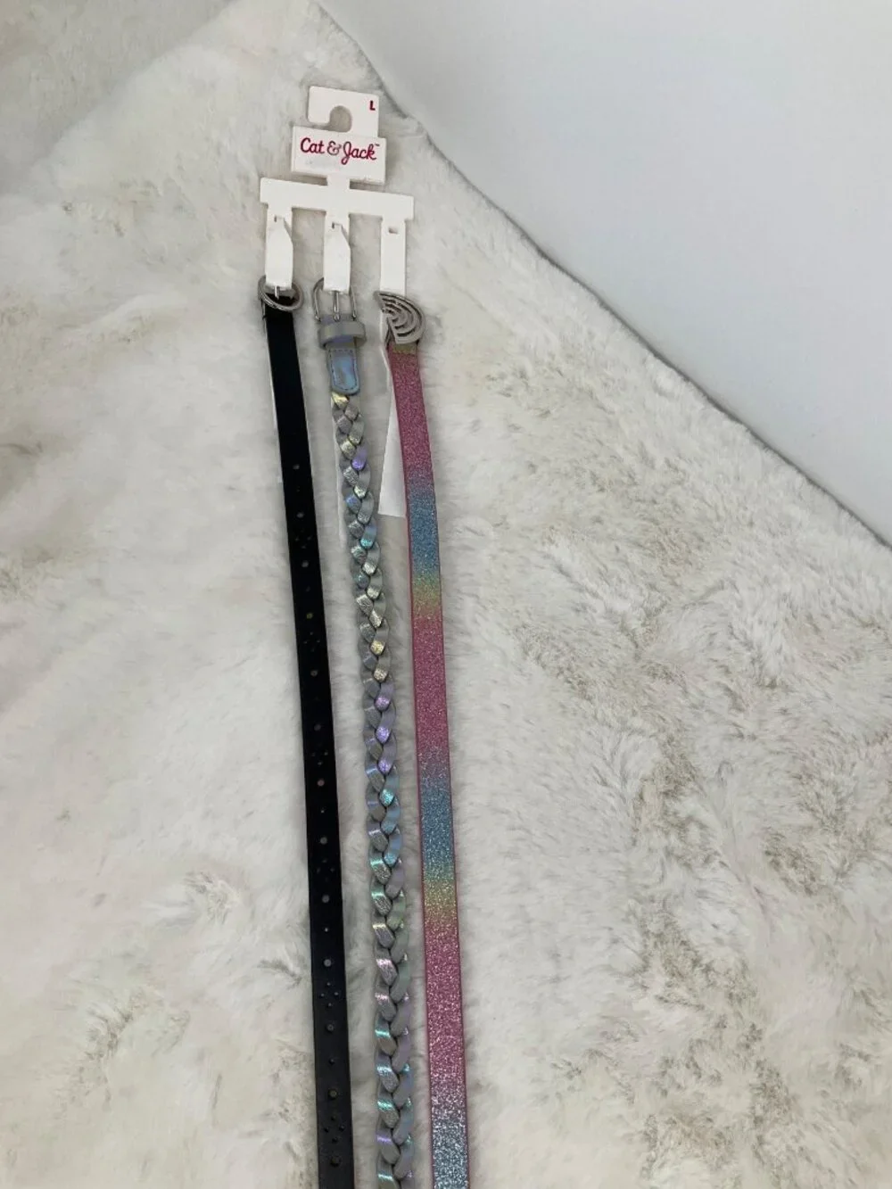 Cat & Jack size Large 3-piece Adjustable belt set, girl's Glitter, Braided NEW